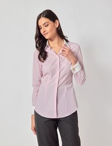 Executive White & Pink Fine Stripe Fitted Shirt - White Collar and Cuffs-preview2