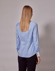 Executive Blue & White Fine Stripe Fitted Shirt - White Collar and Cuffs-preview4