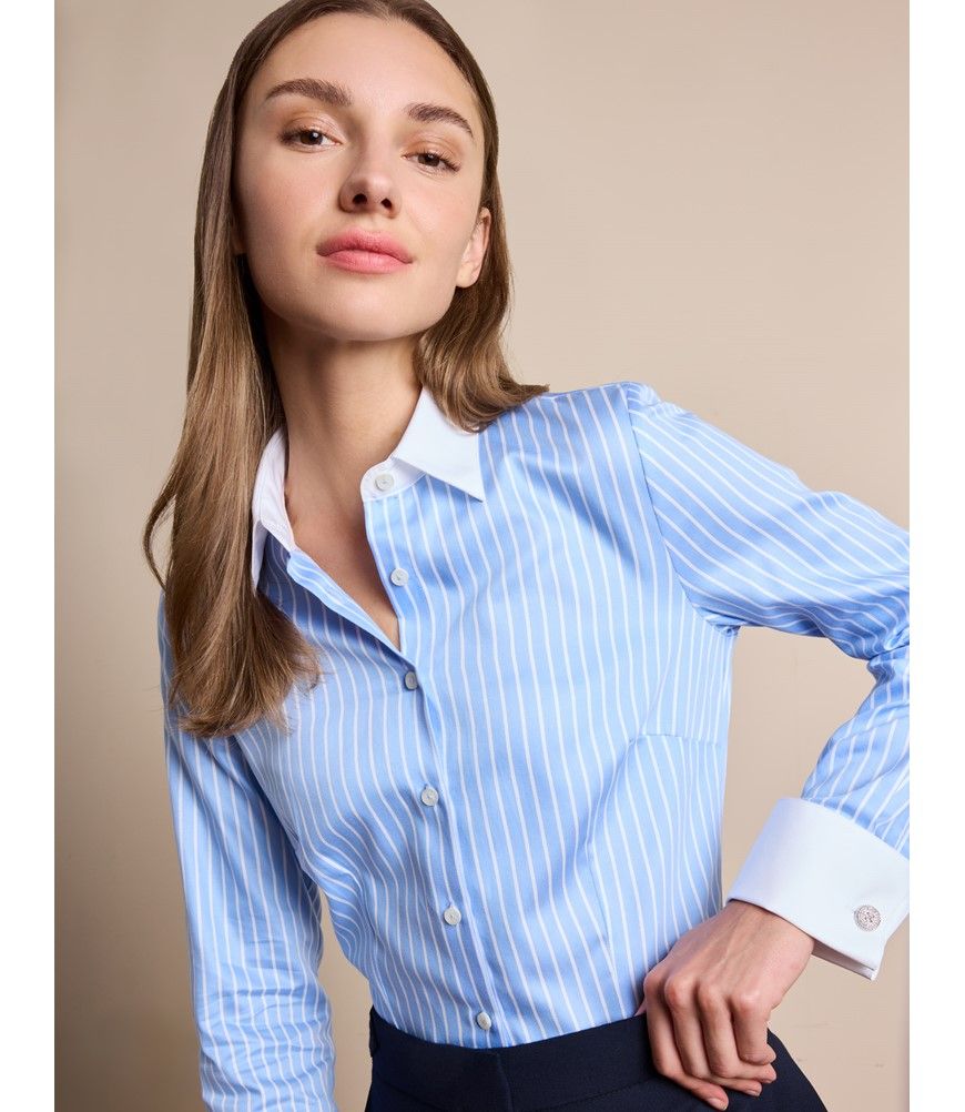 Hawes & Curtis Fitted Blue & White Stripe Shirt | Blue/White | Cotton | Striped