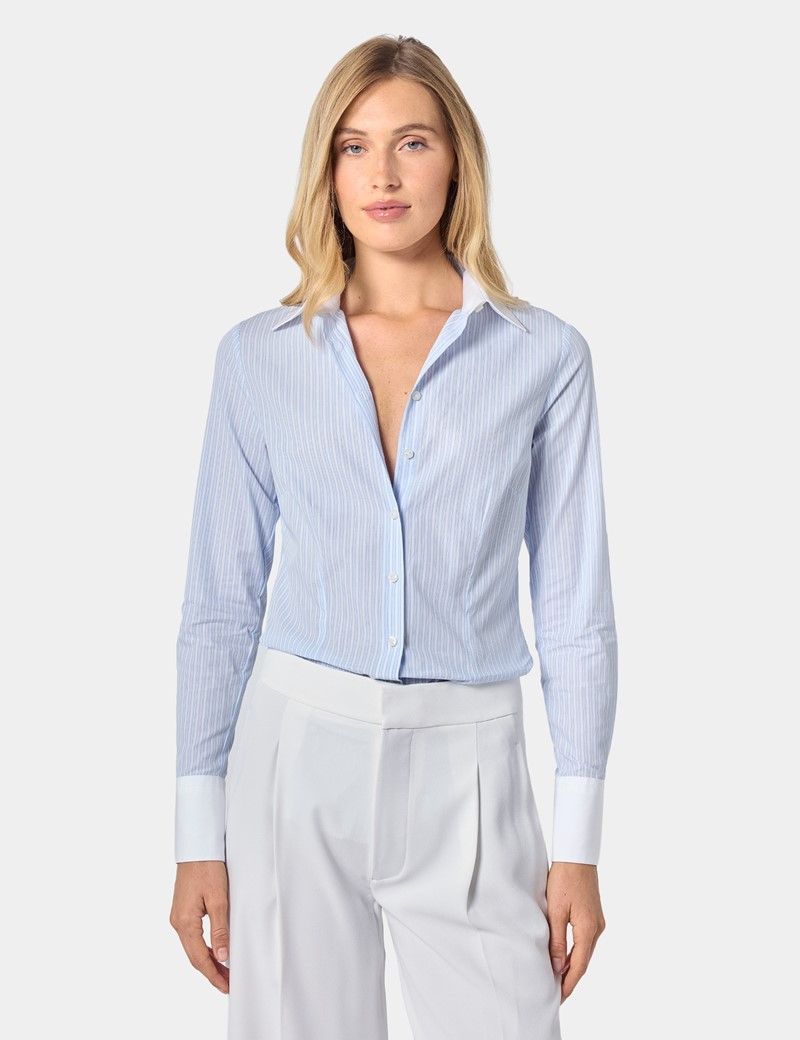 Fitted White & Blue Fine Stripe Executive Shirt