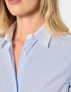 Fitted White & Blue Fine Stripe Shirt