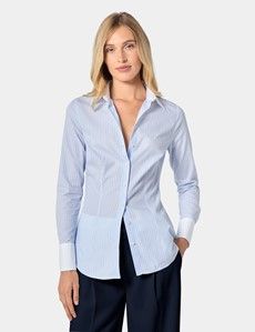 Fitted White & Blue Fine Stripe Shirt