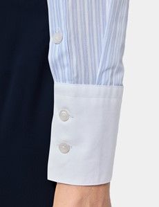 Fitted White & Blue Fine Stripe Shirt