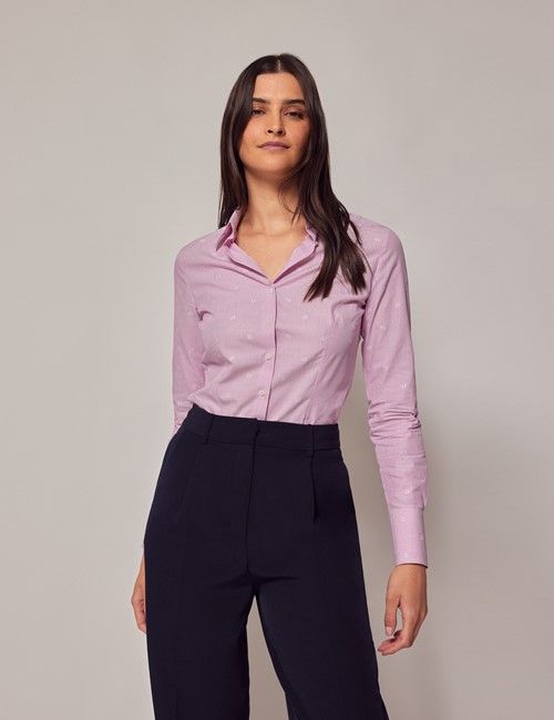 Pink Leaf Dobby Cotton Fitted Shirt