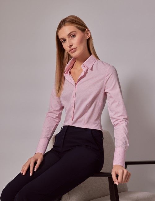 Pink Geometric Dobby Cotton Fitted Shirt