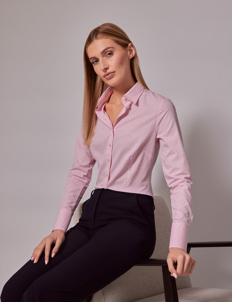 Women's Pink Geometric Dobby Cotton Fitted Shirt | Hawes & Curtis