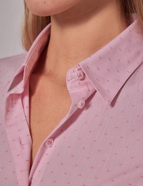 Pink Geometric Dobby Cotton Fitted Shirt-preview