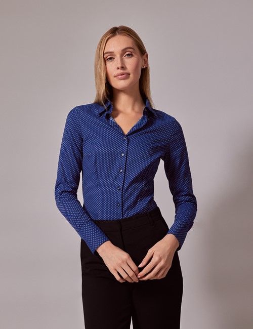 Navy & Blue Dobby Floral Fitted Shirt