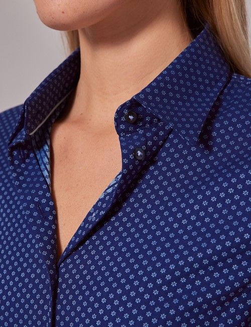 Navy & Blue Dobby Floral Fitted Shirt-preview