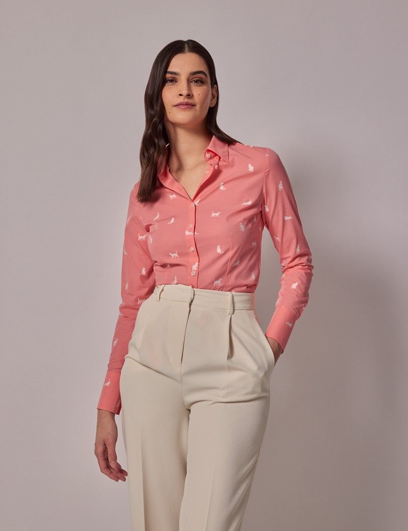 Women s Coral Cat Dobby Fitted Shirt Hawes Curtis