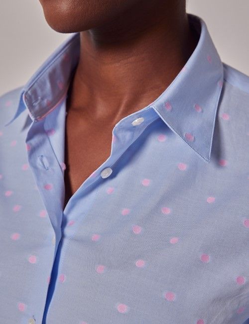 Blue & Pink Spot Dobby Cotton Fitted Shirt-preview