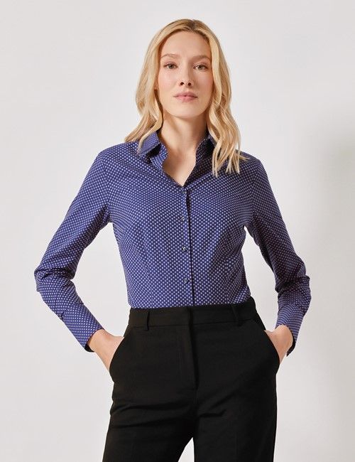 Navy & Pink Floral Dobby Cotton Fitted Shirt