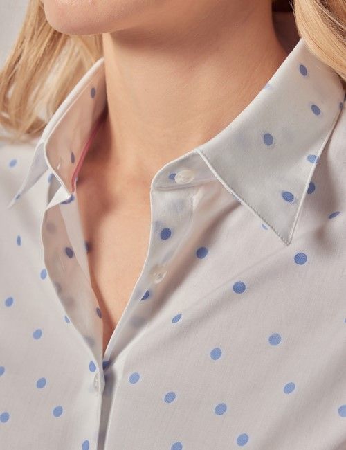 White & Blue Spot Dobby Cotton Fitted Shirt-preview