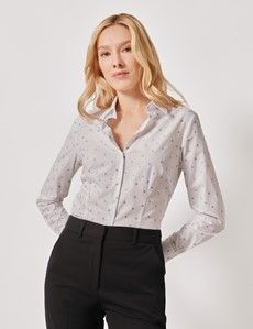 White & Blue Spot Dobby Cotton Fitted Shirt-preview4