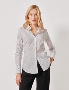 White & Blue Spot Dobby Cotton Fitted Shirt-preview2