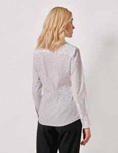White & Blue Spot Dobby Cotton Fitted Shirt-preview3