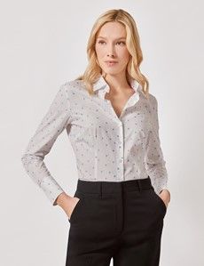 White & Blue Spot Dobby Cotton Fitted Shirt