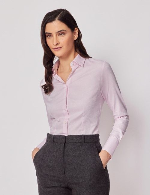 Pink Jacquard Paisley Cotton Fitted Shirt