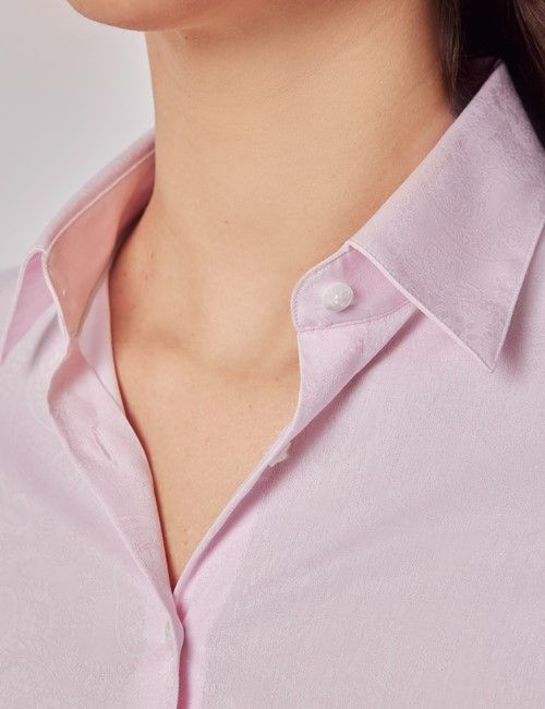 Pink Jacquard Paisley Cotton Fitted Shirt-preview