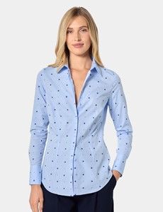 Fitted Blue & Navy Floral Dobby Shirt