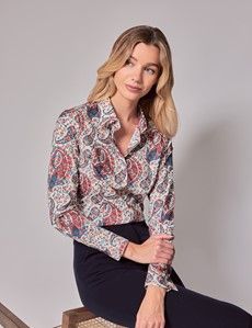 Cream & Red Floral Paisley Fitted Shirt