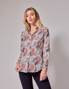 Cream & Red Floral Paisley Fitted Shirt-preview2