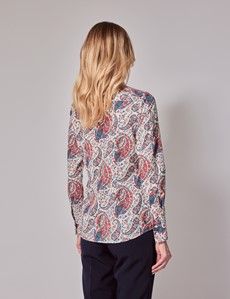 Cream & Red Floral Paisley Fitted Shirt-preview4