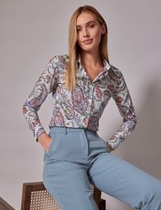 White & Red Paisley Fitted Shirt
