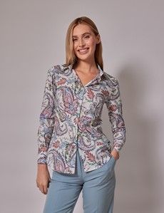 White & Red Paisley Fitted Shirt-preview2