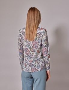 White & Red Paisley Fitted Shirt-preview4