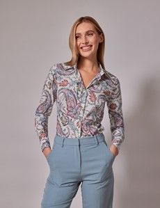 White & Red Paisley Fitted Shirt-preview5