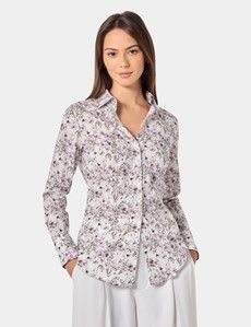 Fitted Cream & Purple Floral Shirt