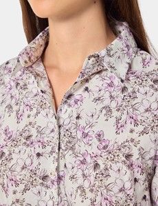 Fitted Cream & Purple Floral Shirt
