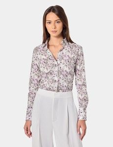 Fitted Cream & Purple Floral Shirt