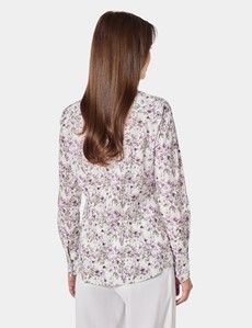 Fitted Cream & Purple Floral Shirt