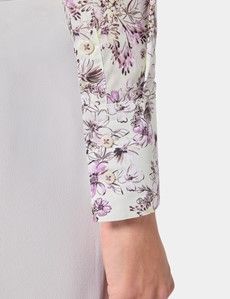 Fitted Cream & Purple Floral Shirt
