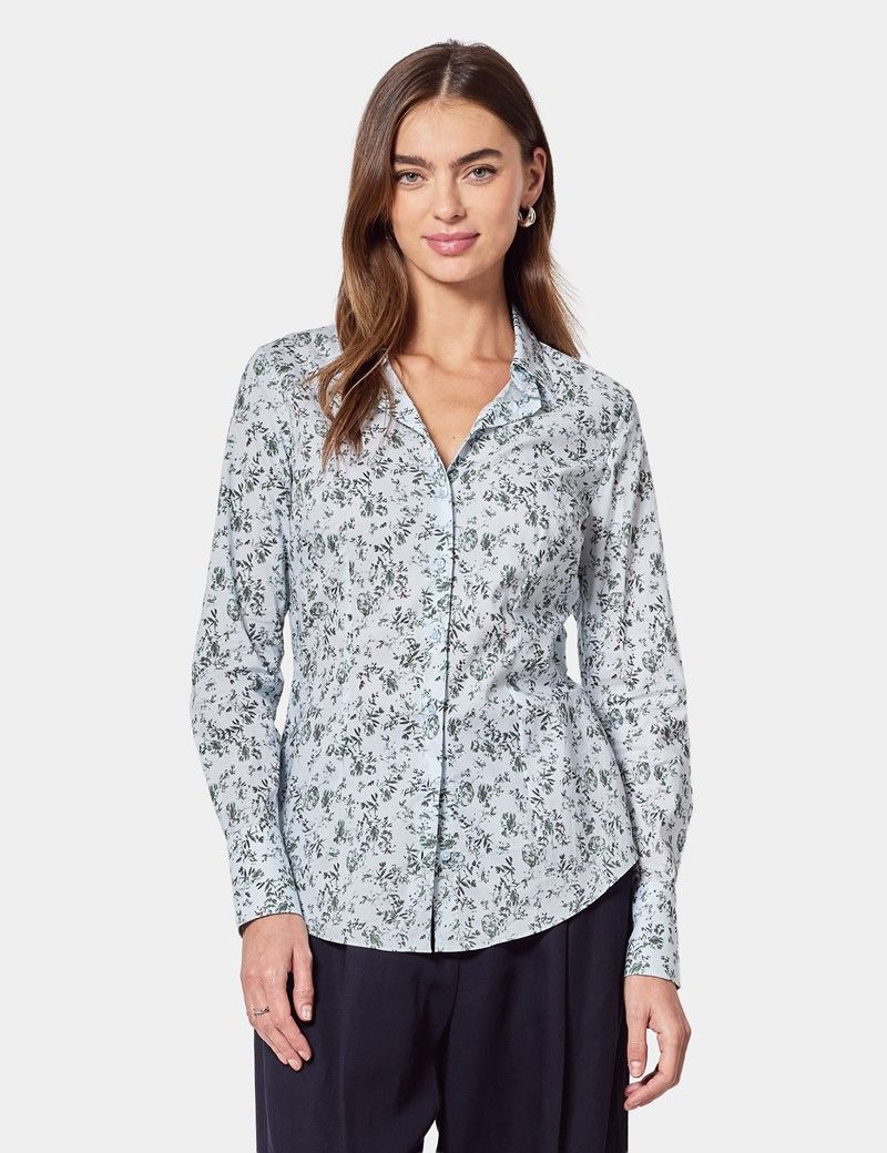 Fitted Light Blue & Green Floral Shirt