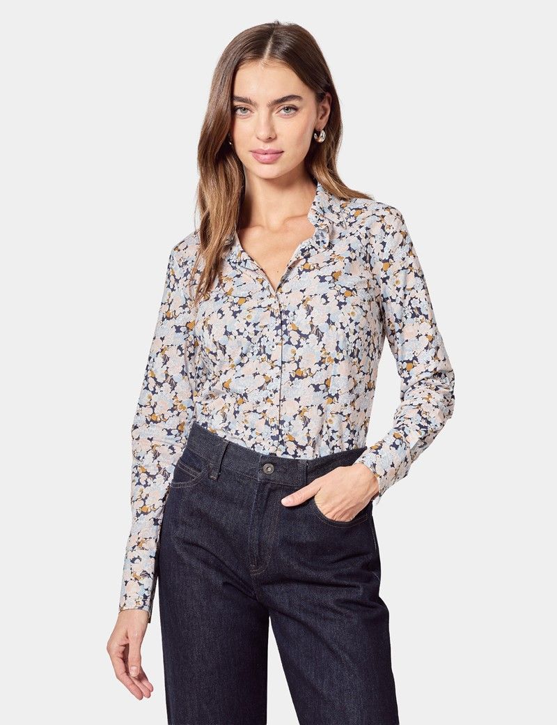 Fitted Navy & White Floral Shirt