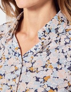 Fitted Navy & White Floral Shirt