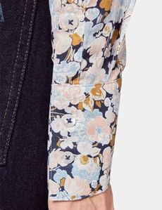 Fitted Navy & White Floral Shirt
