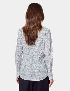 Fitted White & Light Blue Floral Shirt