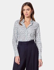 Fitted White & Light Blue Floral Shirt