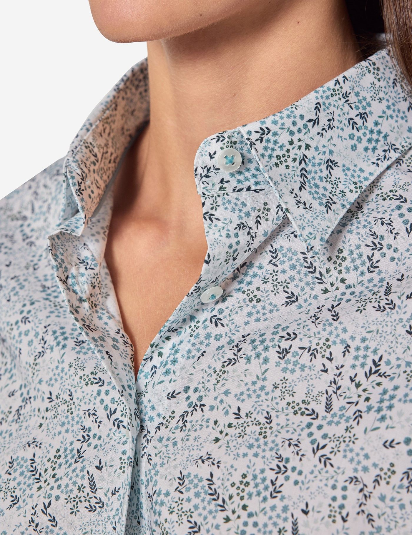 Fitted White & Light Blue Floral Shirt-preview