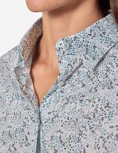 Fitted White & Light Blue Floral Shirt