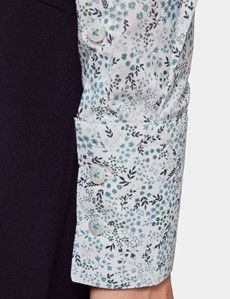 Fitted White & Light Blue Floral Shirt