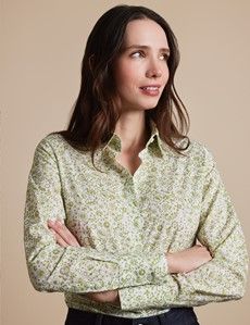 Fitted White & Green Floral Shirt