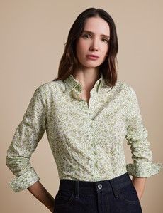 Fitted White & Green Floral Shirt