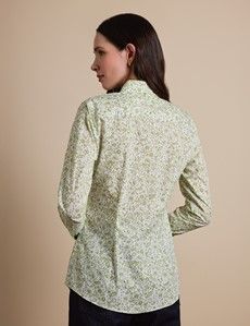 Fitted White & Green Floral Shirt