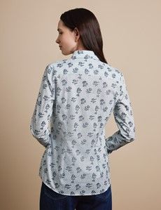 Fitted White & Navy Floral Shirt