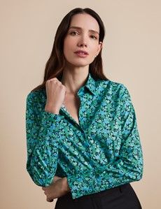 Fitted Black & Green Floral Shirt